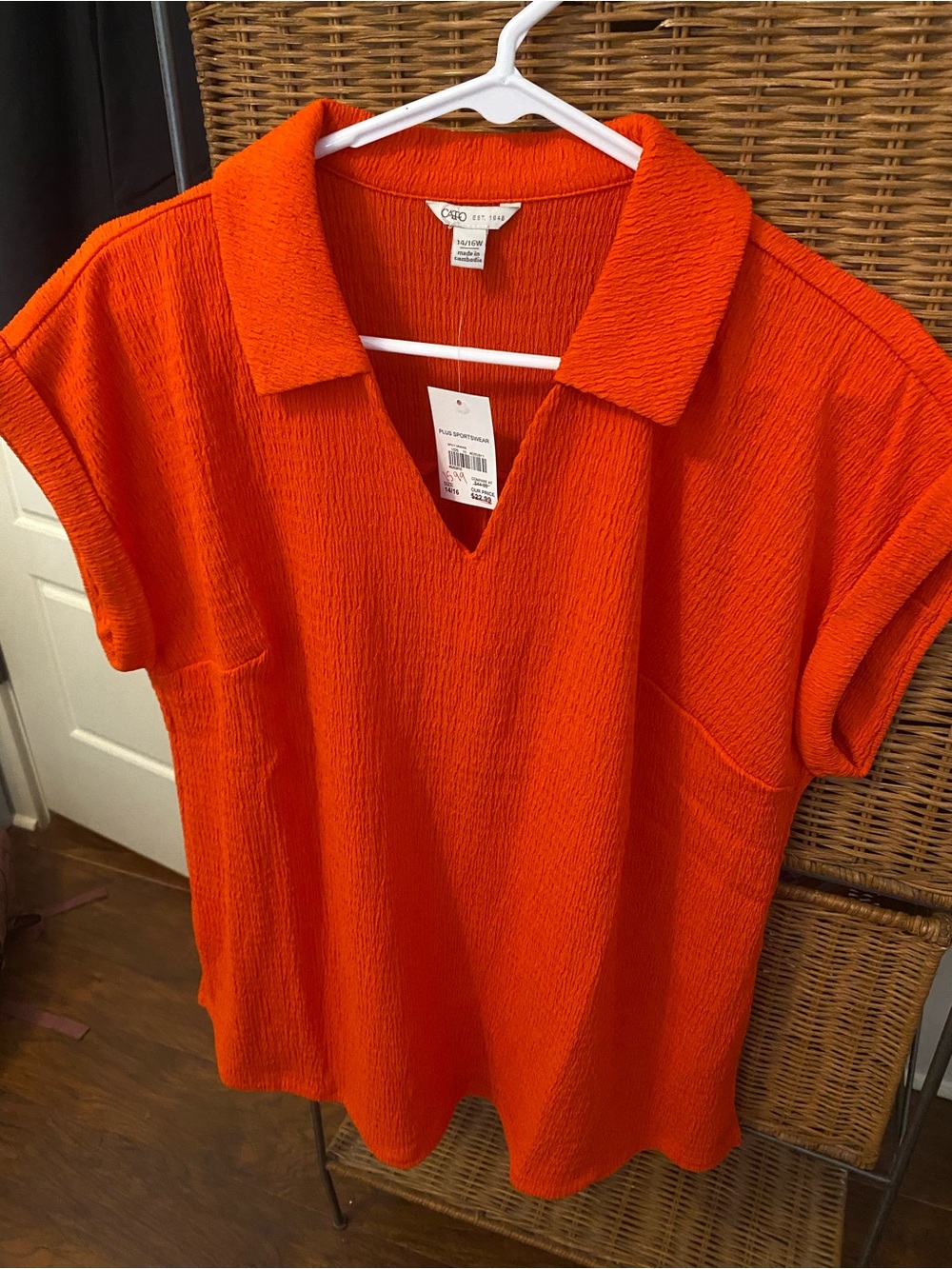 Cato Bright Orange Short Sleeve V-Neck Polo Tunic